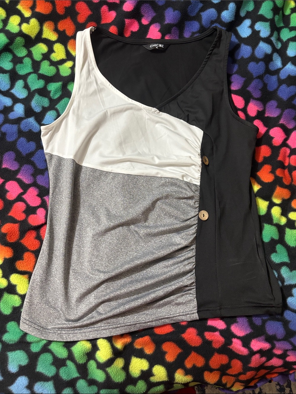 chic Black, White & Gray Colorblock Ruched Tank
